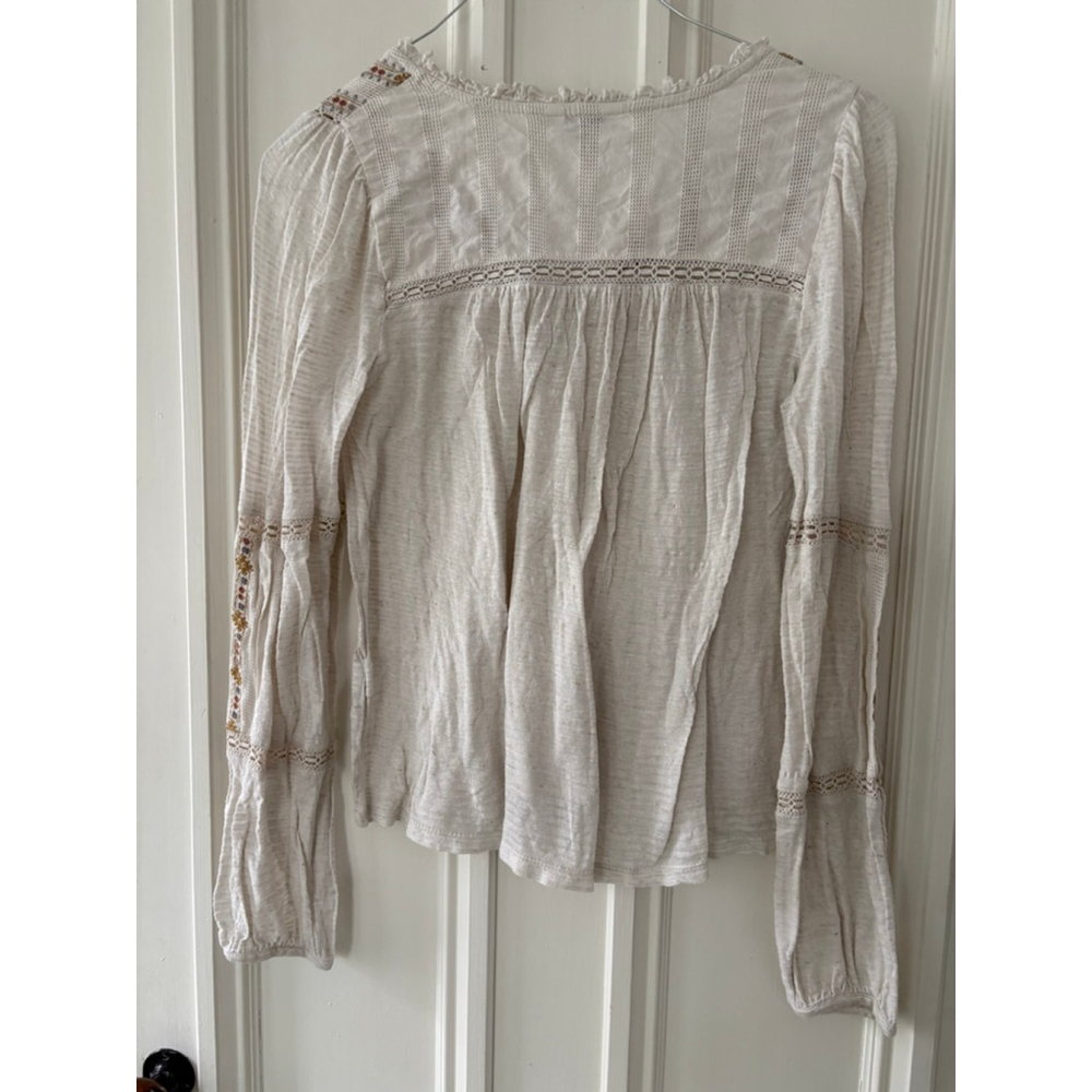 Lucky Brand womens Beige Multicolor Embroidered boho peasant blouse S - Picture 4 of 5